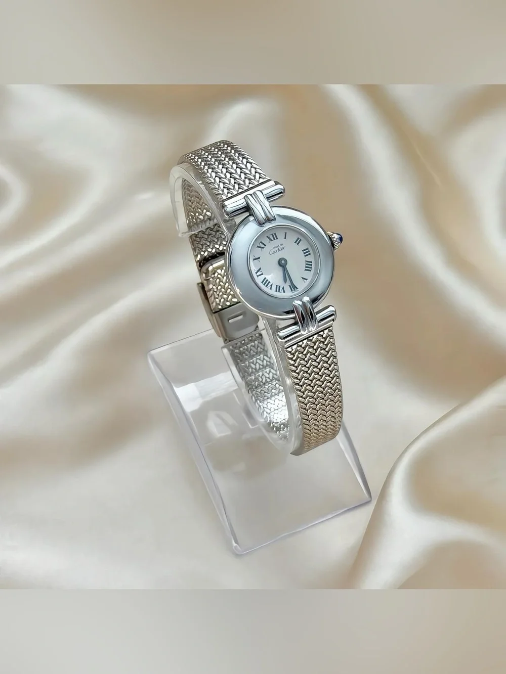AUTHENTIC VINTAGE CARTIER SILVER WATCH - WITH BOX